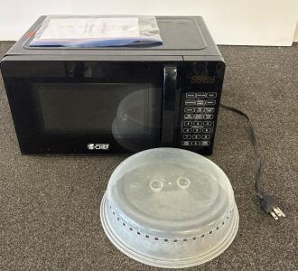Commercial Chef Countertop Microwave Oven, Black, Digital Controls, 0.6 Cu. Ft., 700W, Accessories, tested and is working