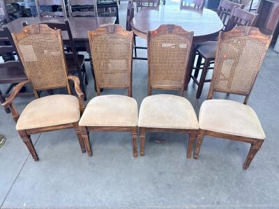 Set Of 4 Cane Back Dining Chairs With Upholstered Seats, One Armchair Included
