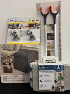 Multi-Item Lot: Scosche MagicMount Pro2 (2), Seville Ottomans (2), Cosco Stools (2), Grabber Tools (2)