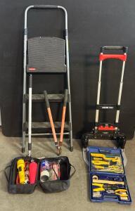 Rubbermaid 3-Step Folding Ladder, Magna Cart Hand Truck, Tool Kit, Roadside & Lopper Bundle