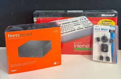 Amazon Fire TV Recast 500GB DVR, Microsoft Internet Keyboard Pro USB, Vivitar 4-Port USB Hub