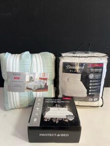 Berkshire Waffle Stripe Comforter Set, Beautyrest Black Mattress Pad, Protect-A-Bed Charcoal Infused Mattress Protector