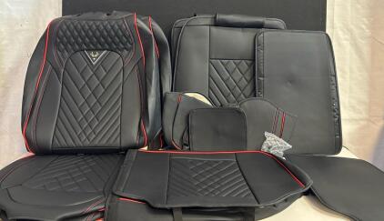 Black & Red Diamond Quilted Universal Car Seat Covers, 9-Piece Set