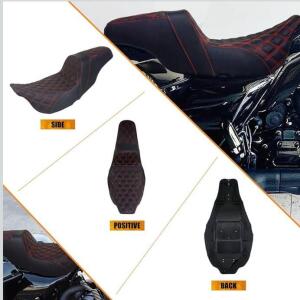 REARACE Aftermarket Step-Up Motorcycle Seat, Black With Red Diamond Stitching