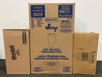 Dart J Cup 20Oz Insulated Foam Cups (500), Presto Paper Towels, Drink Carriers, VARTE To Go Coffee Cups