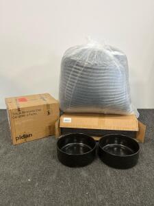 Large Gray Corduroy Bean Bag Chair With Accessories, 2 Ceramic Black Dog Bowls, 4 Pk Tofu & Bentonite Clay Cat Litter