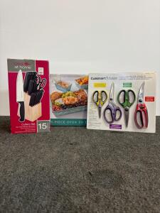 Cook at Home 15-Piece Knife Set, Cuisinart 4-Piece Shears, 5-Piece Oven-to-Table Baking Set