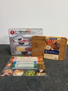 All-in-One Kitchen Set: ProKeepers Deli 4pc, Tramontina Teakwood Boards, MIU 4 Baking Mats