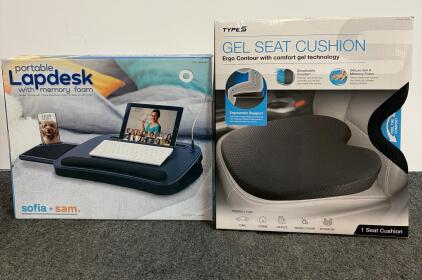 Sofia + Sam 22" Portable Memory Foam Lap Desk & Type S Gel Seat Cushion, Ergonomic, LED Light