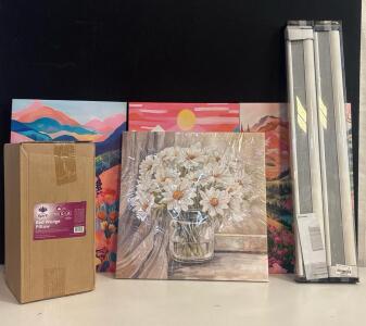 7-Piece Home Decor Bundle: Spirit Bed Wedge Pillow, Backrest, 4 Canvas Art, Roller Blinds 35&rdquo; Wide x 64&rdquo; Long