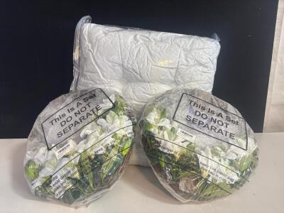(2) He Is Risen Triple Cross Easter Wreath Set, Faux Lily Flowers, 18 Inch, New In Package And (2) Twin XL Triangular Bed Pillows