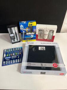 Mixed Lot: Taylor Digital Scale, Gillette Razors, Cremo Shave Kit, Oral-B & Philips Toothbrushes