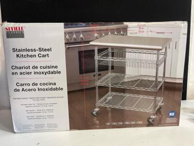 Seville Classics Stainless Steel Kitchen Cart, 30x20x36 in, 475 lb Cap, 3 Shelves, NSF