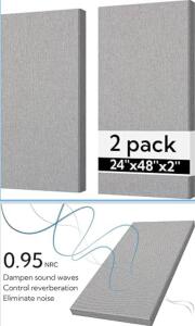 Acoustic Panels (3) 2-Pack 24"x48"x2" Grey, NRC 0.95, Sound Absorption, Fiberglass Core