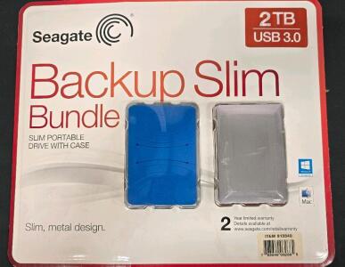 Seagate Backup Slim 2TB USB 3.0 Portable Drive with Case, Windows/Mac, Item 913340, Metal Design