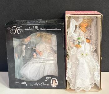 Marie Osmond Keepsakes Wedding Dolls In Box & Vintage Bride Collector Doll, 9&ndash;11" Display Pair