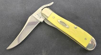 Case XX 61953L SS Yellow Handle Hawkbill Pruner Folding Pocket Knife Stainless USA