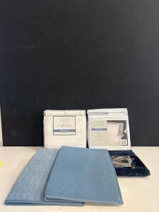Charisma Queen 6-Piece Sheet Sets (Cotton & Microfiber) + Lauren Ralph Lauren Navy Bath Rug, 2 Dish Drying Mats
