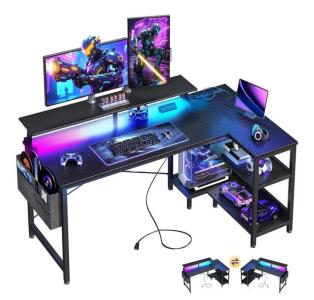 48 Inch Gaming Desk With USB Charging Ports And LED Lights