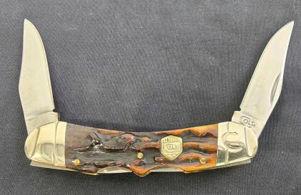 Colt CT298 Stockman Knife, Jigged Bone Handle, Dual Stainless Blades, Colt Emblem & Shield, 4.25"