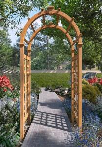 New England Arbors Rosewood Garden Arch Arbor, 88.7"x47", Solid Fir, Lattice Sides, Walk-through 84.5"x42"