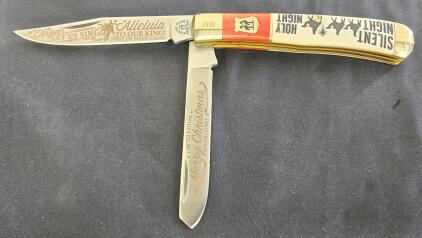 Kissing Crane 2016 Limited Edition Christmas Trapper Pocket Knife, 2 Blades, Brass Bolsters