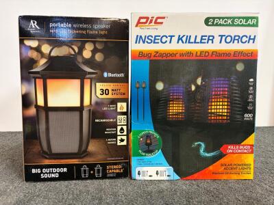 PIC Solar Bug Zapper Torch 2-Pack, 600V, LED Flame, Weatherproof, 4 Mounting Options, Black