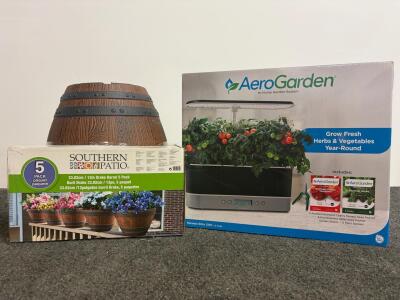 AeroGarden Harvest Elite Slim Hydroponic Garden & Southern Patio 13" Drake Barrel Planters (5-Pack)