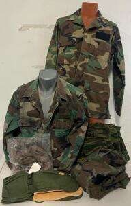 Military Clothing Including 3 Tops 1 Pair Of Pants, Thermal Top & Gloves