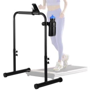 Leinousen Large Handle Bar For Walking Pad, Adjustable Height, Phone & Cup Holder, Black Steel Frame