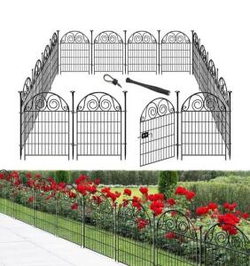 GETLAY GT-TH101 40" x 27" Black Metal Garden Fence Panels With Gate, Powder-Coated, 10 Pack