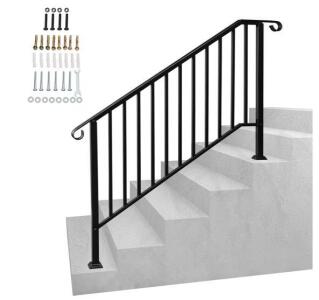Black Metal Stair Railing Kit With 6 Ft Handrail And 8 Balusters
