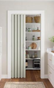 30" x 80" PVC Accordion Closet Door, White, Interior, Ribbed Panels, Space-Saving