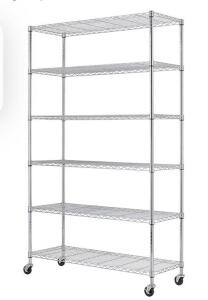 6-Tier Chrome Wire Shelving Rack, 48"x18"x72" with Casters, Adjustable Steel Shelves