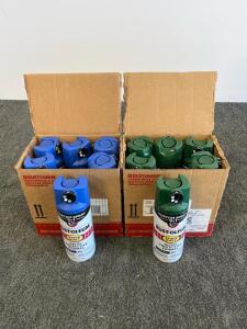 Rust-Oleum Stops Rust 12Oz Spray Paint, Satin Sapphire Blue & Gloss Hunter Green, 12Pk, Custom 5-In-1 Spray Nozzle