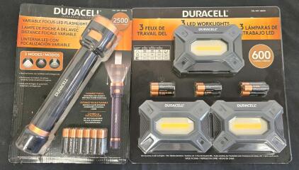 Duracell DuraBeam Ultra 2500 Lumen LED Flashlight & 3x 600 Lumen LED Worklights Kit, Batteries Incl