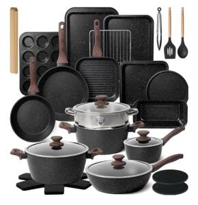 Kikcoin Non Stick 31 Piece Pots And Pans Set