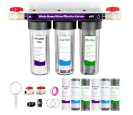 Whole House 3-Stage Water Filtration System With PP Cotton, GAC, And CTO Filters