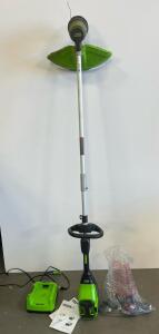 Greenworks 80V Battery String Trimmer with Charger, Accessories, and Manual, running condition