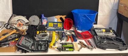 Mixed Hand & Power Tool Lot: Craftsman 7-1/4" Circular Saw, Truecraft Socket Set, Drill Bits, Gloves