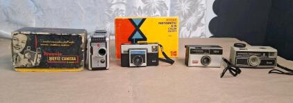 (1) Vintage Kodak Brownie 8mm Movie Camera W/ Original Box, (1) Vintage Kodak Instamatic X-15 Camera W/ Original Box, (1) Vintage Kodak Instamatic 124 Camera & (1) Vintage Kodak Hawkeye Instamatic II Camera
