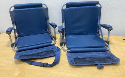 Portable Folding Stadium Seat with Armrests, Dark Blue, Steel Frame, 300 lbs Capacity