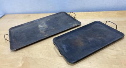 Heavy-Duty Commercial Flat Metal Griddles, Carbon Steel, 27x16" and 20"x14", Welded Handles