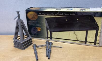 Set of 4 Heavy-Duty Screw Jack Stands & Lewis & Clark 32" Camp Dutch Oven Table with Windshield