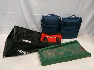 Craftsman Grass Catcher, Red Tool Bag, Navy Carry Bags, Green Mixing Tray &ndash; Multi Piece Lot