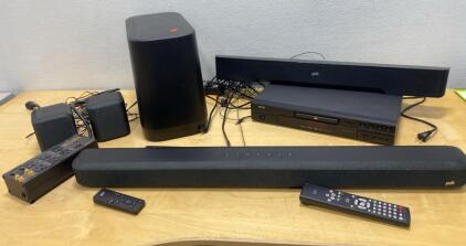 Polk Home Theater Soundbar System w/Subwoofer, Satellite Speakers & Denon DVD-1730 HDMI Player ( Powers on )