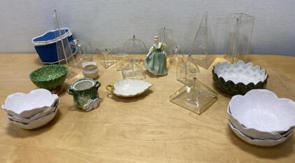 Large Mixed Lot: Porcelain Figurine, Decorative Ceramic Bowls, Glass Geometric Candles , 20 Pieces