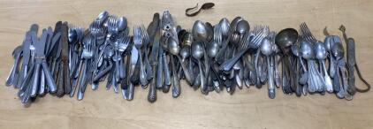 Large Mixed Lot Vintage Silverplate & Stainless Flatware ~90pcs Forks, Spoons, Knives, Serving