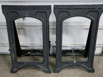 (2) Heavy-Duty Folding Plastic Sawhorse Pair, Chain Support, Approx. 31" Height, Black