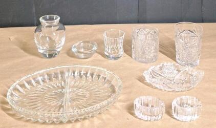 (9) Pieces Of Assorted Cut Lead Crystal Glassware